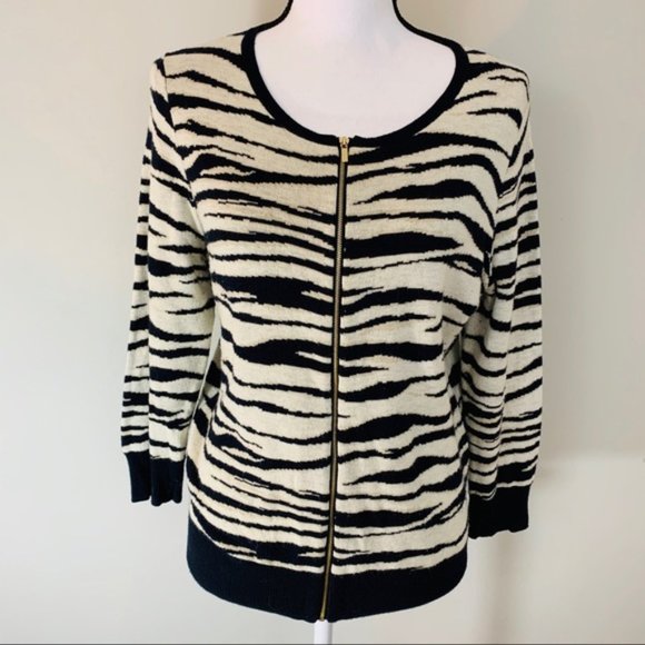 Pre-Owned $90 Ann Taylor Zebra Zip Cardigan Medium - Picture 1 of 10